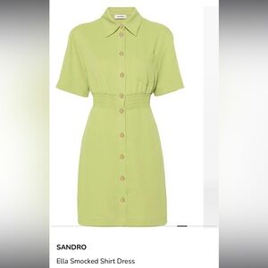 Sandro Ella Green Smocked Shirt Dress - 34